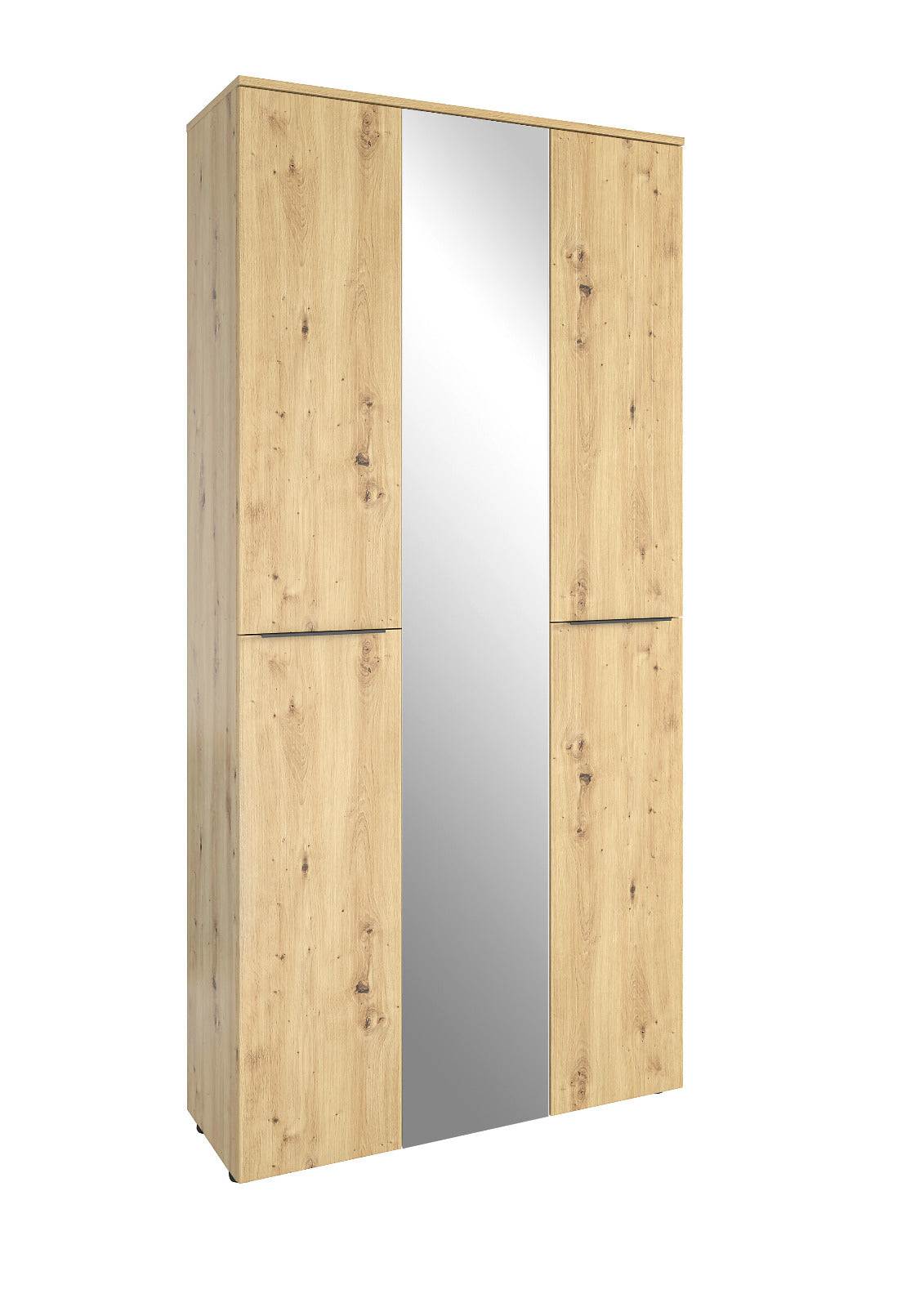 slaapkamer kledingkast met 3 deuren en midden spiegel in licht eikenhout
